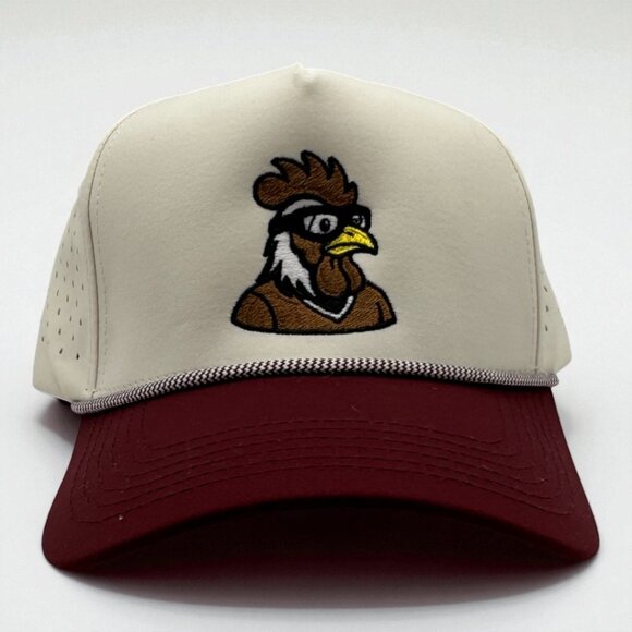 Rooster Embroidered Hat | Cream & Maroon Performance Snapback - Picture 1 of 2